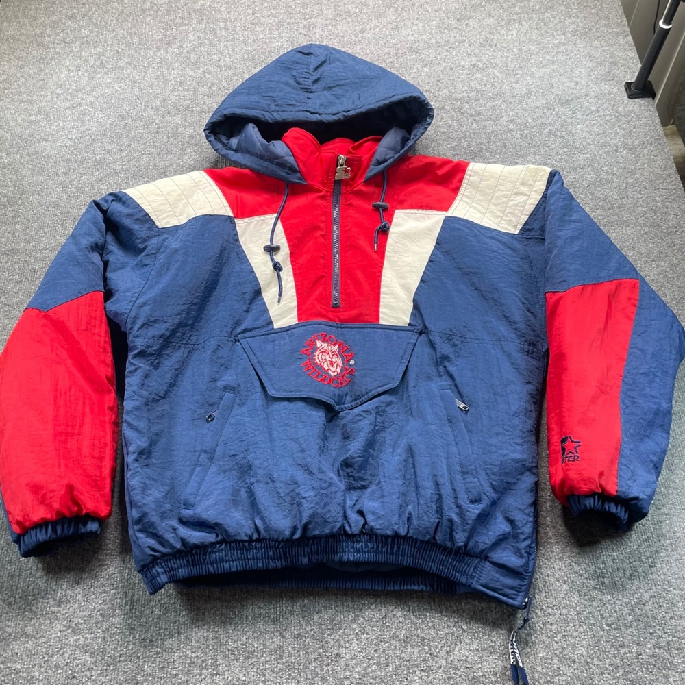 Starter Arizona Wildcats Jacket Mens Medium Blue Red Vintage Puffer Pullover